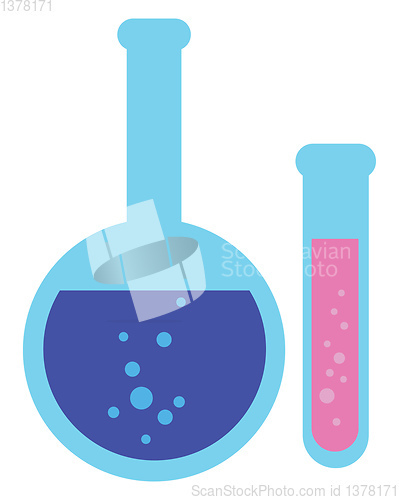 Image of Image of chemical flasks, vector or color illustration.