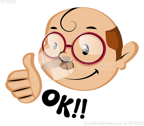 Image of Funny human emoji with a ok!! letters, illustration, vector on w