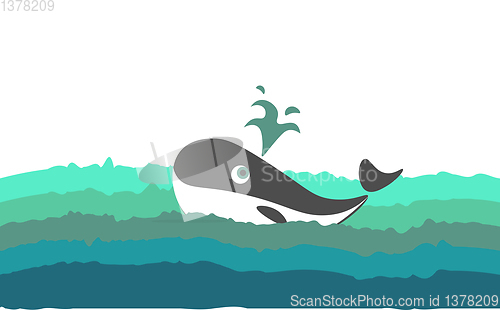 Image of Painting of a whale swimming on the water surface, vector or col