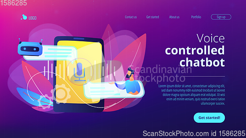 Image of Chatbot voice controlled virtual assistantconcept landing page.