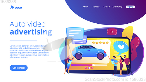 Image of Car review video concept landing page.