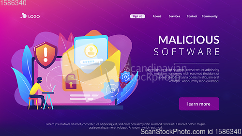 Image of Malware computer virus concept landing page.