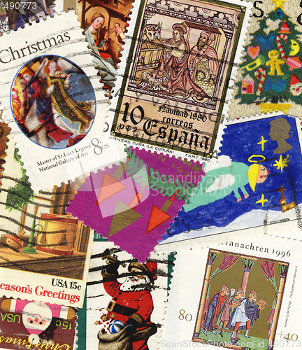 Image of international christmas postage stamps