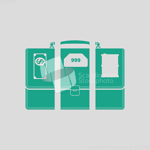 Image of Oil, dollar and gold dividing briefcase concept icon