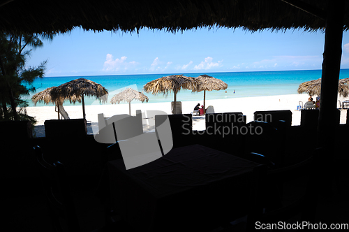 Image of Exotic beach with parasol