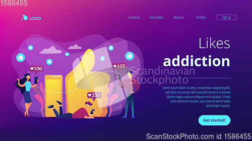 Image of Likes addiction concept landing page.