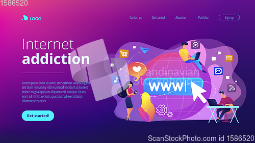 Image of Internet addiction concept landing page.