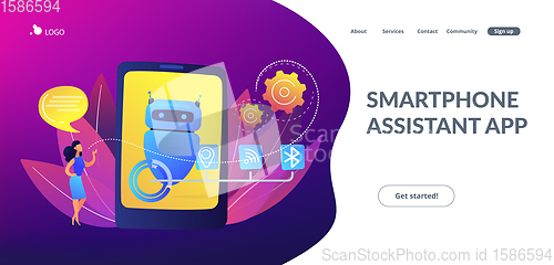 Image of Chatbot virtual assistant via messagingconcept landing page.