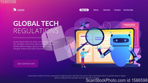 Image of Artificial intelligence regulations concept landing page.