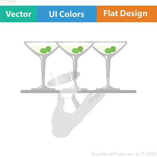 Image of Waiter hand holding tray with martini glasses icon