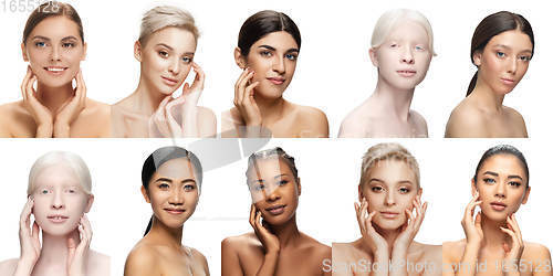 Image of Multi-ethnic beauty. Different ethnicity and beautiful women with heterochromia isolated on white background