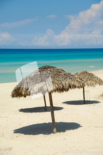 Image of Parasols on exotic beach Cuba