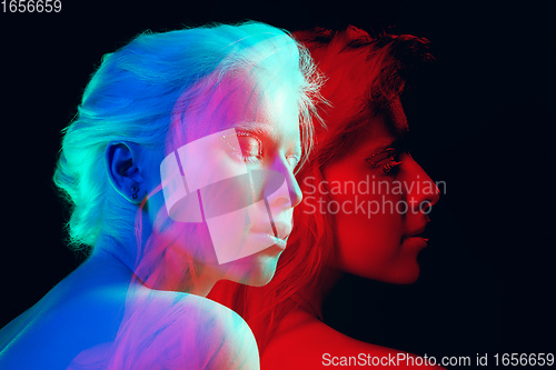 Image of Multiple portrait with glitch duotone effect