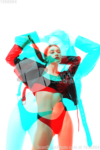 Image of Multiple portrait with glitch duotone effect