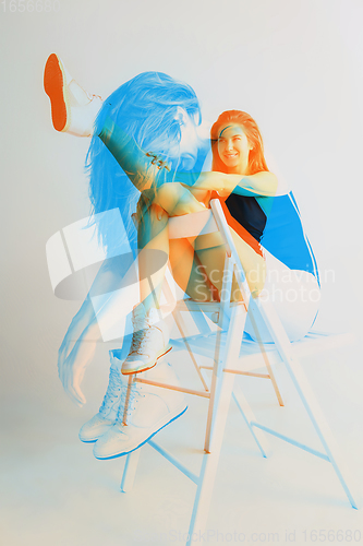 Image of Multiple portrait with glitch duotone effect