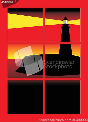 Image of Illustration of a lighthouse at sunset