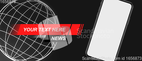 Image of Template, mockup for breaking news screen on TV, video, online newspapers and magazines. Copyspace to insert image and text