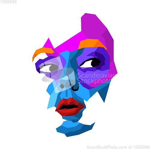Image of Face of beautiful woman painted by vibrant colors on white studio background