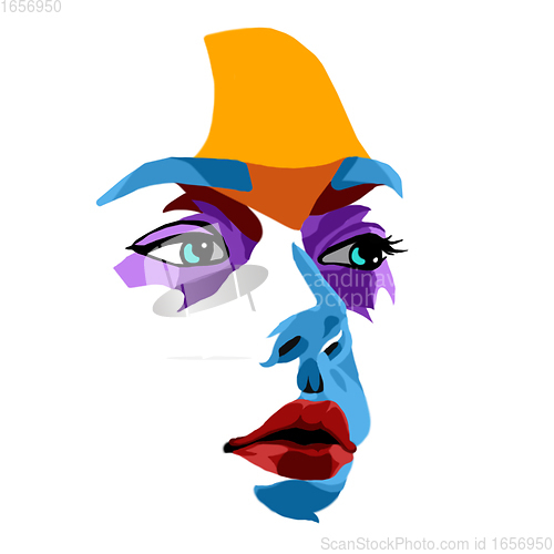 Image of Face of beautiful woman painted by vibrant colors on white studio background