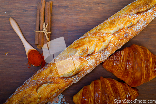 Image of French fresh croissants and artisan baguette tradition