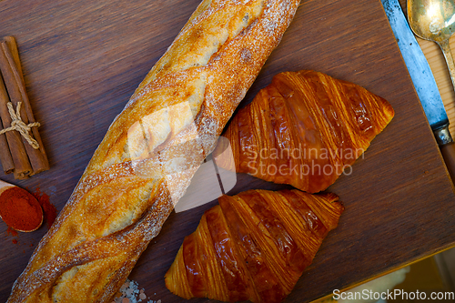 Image of French fresh croissants and artisan baguette tradition