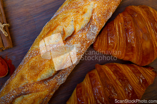 Image of French fresh croissants and artisan baguette tradition