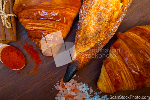 Image of French fresh croissants and artisan baguette tradition