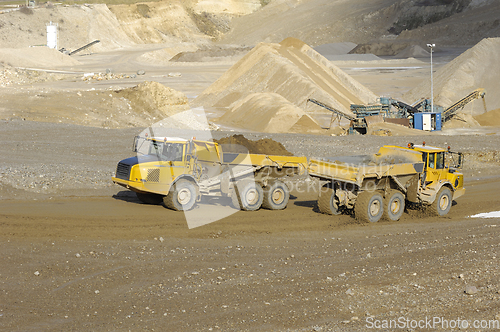 Image of Yellow dump truck in mine