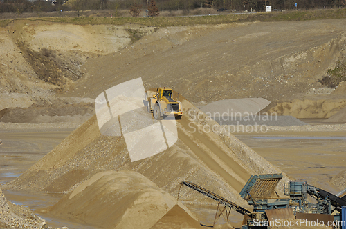 Image of Yellow dump truck in mine