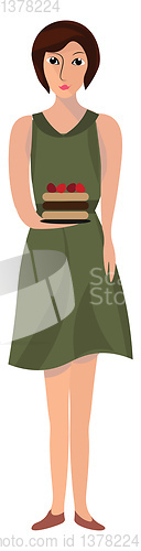 Image of A color illustration of a woman with cake, vector or color illus