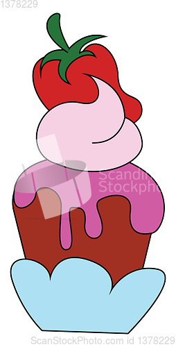 Image of A beautiful cupcake brown and pink in color, vector or color ill