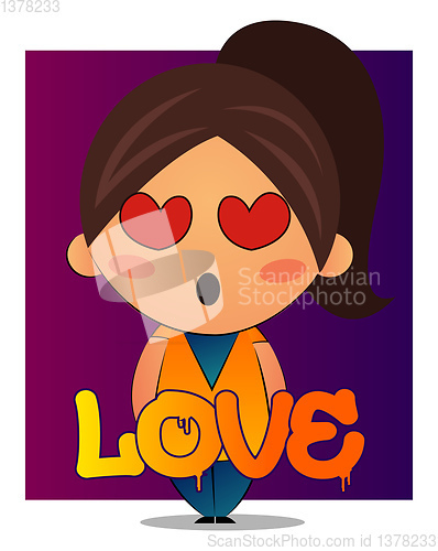 Image of Girl with brown ponytail is in love illustration, vector on whit
