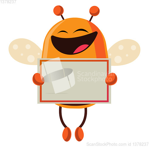 Image of Bee is holding a sing, illustration, vector on white background.