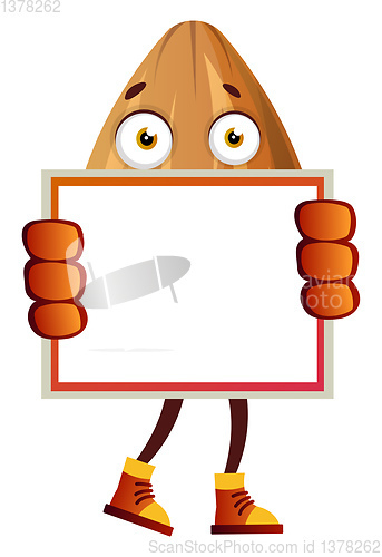 Image of Almond has white board in his hands, illustration, vector on whi