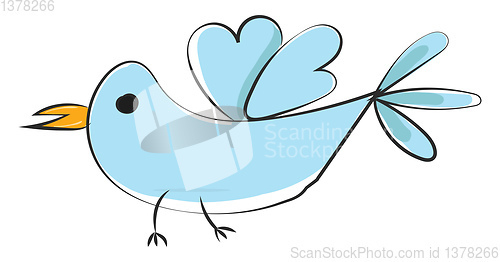 Image of little blue bird with yellow beak, vector or color illustration.