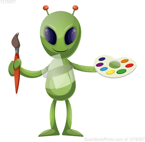 Image of Alien with paintbrush, illustration, vector on white background.