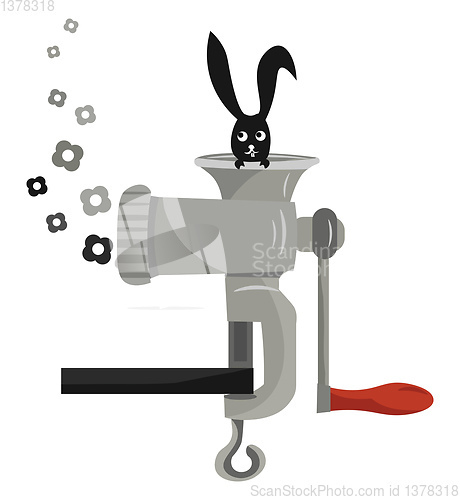 Image of Hare in a meat grinder, vector or color illustration.