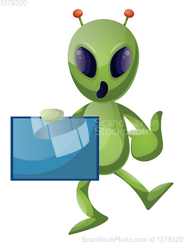 Image of Alien with panel, illustration, vector on white background.