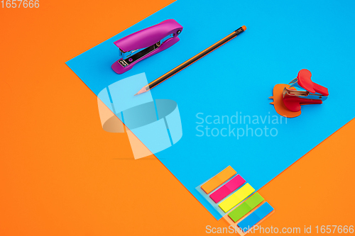 Image of Stationery in bright pop colors with visual illusion effect, modern art