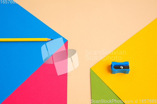 Image of Stationery in bright pop colors with visual illusion effect, modern art