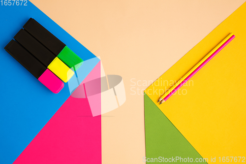 Image of Stationery in bright pop colors with visual illusion effect, modern art