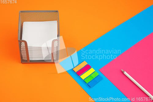 Image of Stationery in bright pop colors with visual illusion effect, modern art