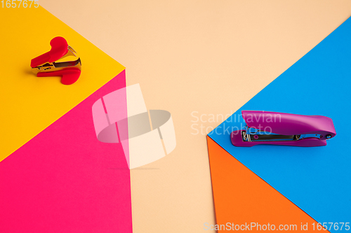 Image of Stationery in bright pop colors with visual illusion effect, modern art