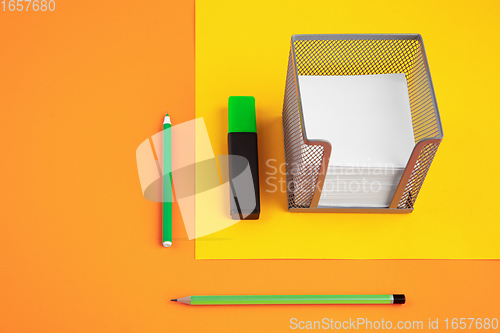 Image of Stationery in bright pop colors with visual illusion effect, modern art