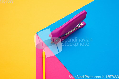 Image of Stationery in bright pop colors with visual illusion effect, modern art