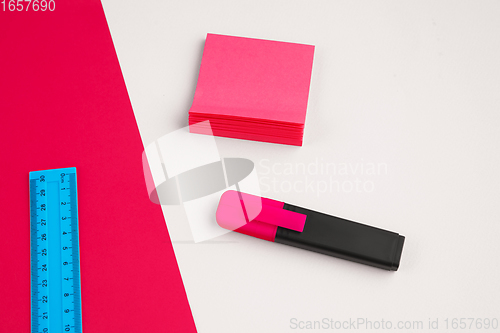 Image of Stationery in bright pop colors with visual illusion effect, modern art