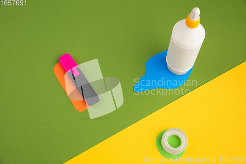 Image of Stationery in bright pop colors with visual illusion effect, modern art