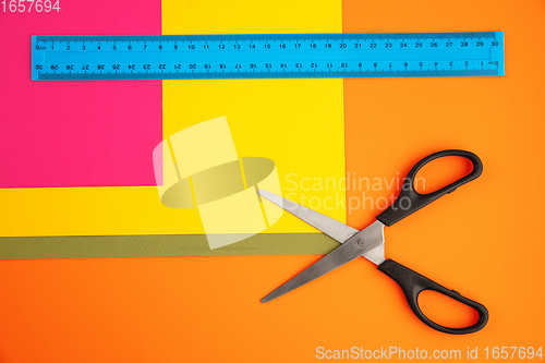 Image of Stationery in bright pop colors with visual illusion effect, modern art