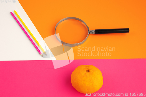 Image of Stationery in bright pop colors with visual illusion effect, modern art