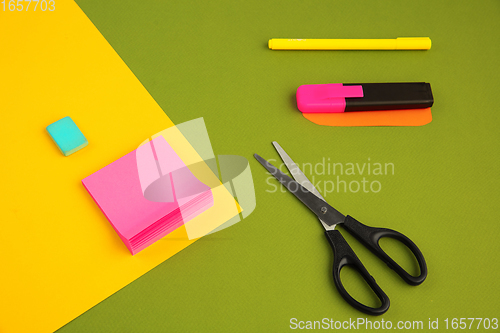 Image of Stationery in bright pop colors with visual illusion effect, modern art